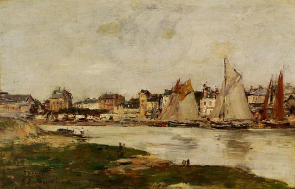 View Of The Port Of Trouville, High Tide by Eugène-louis Boudin