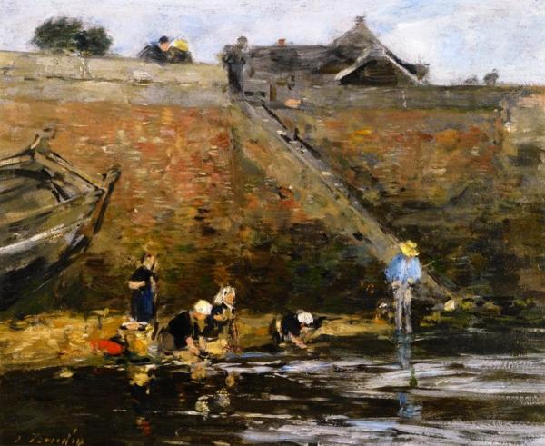 Washerwomen By A River by Eugène-louis Boudin