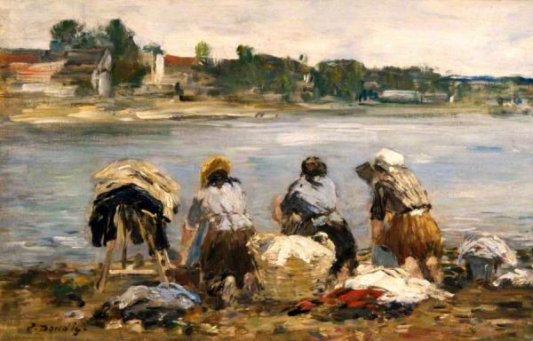 Washerwomen On The Banks Of The River Touques by Eugène-louis Boudin