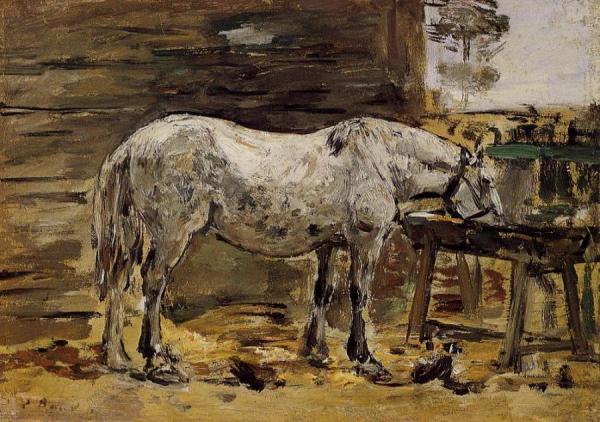 White Horse At The Feeding Trough by Eugène-louis Boudin