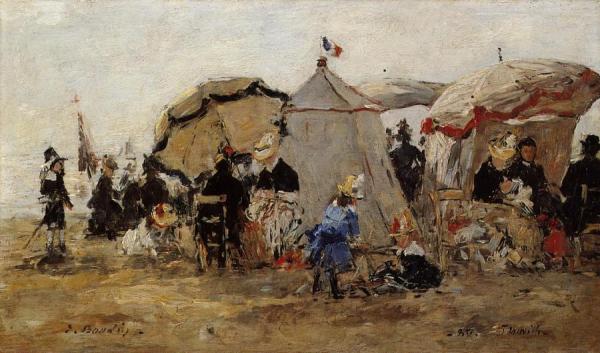 Woman And Children On The Beach At Trouville by Eugène-louis Boudin