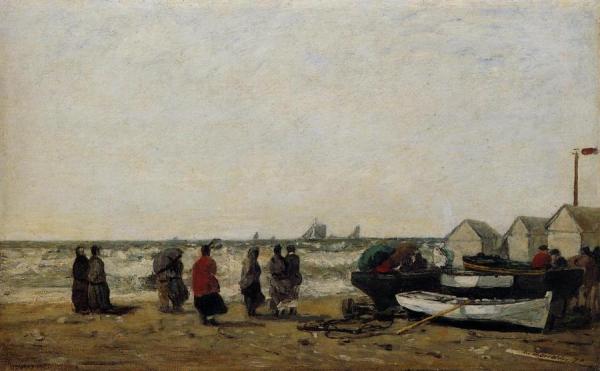 Women On The Beach, Rough Seas by Eugène-louis Boudin