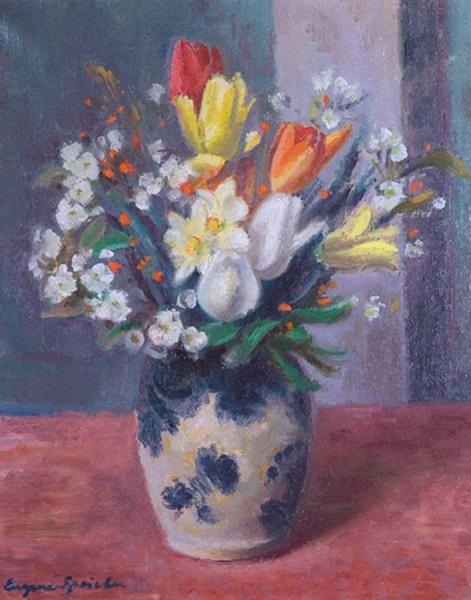 Bouquet In A Blue And White Vase by Eugene Speicher Oil Painting Reproductions
