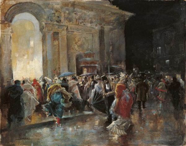 Arriving At The Theatre On A Night Of A Masked Ball by Eugenio Lucas Villamil