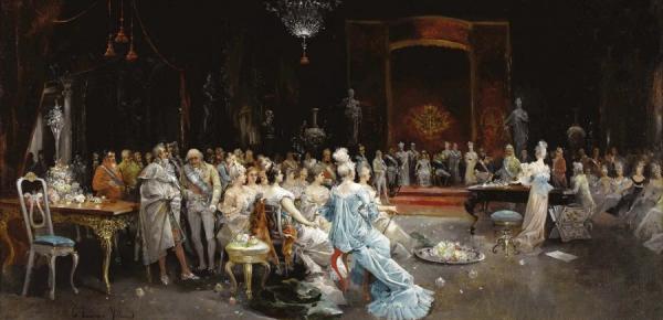 The Audience Before The King Ferdinand Of Spain And His Queen by Eugenio Lucas Villamil