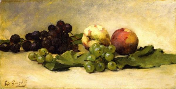 Still Life With Two Peaches And Grapes by Eva Gonzales Oil Painting Reproductions