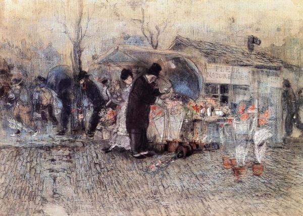 Flower Market, Paris by Everett Shinn