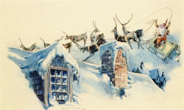 Santa And His Reindeer From Twas The Night Before Christmas by Everett Shinn