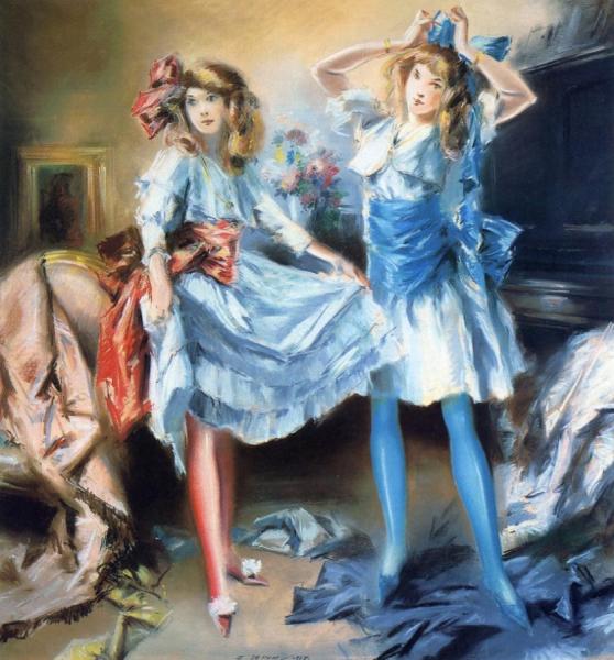 Two Girls Dressing For A Party by Everett Shinn
