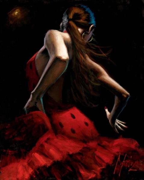 Dancer In Red With Polka Dots by Fabian Perez