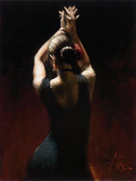 Flamenco Dancer In Black Dress by Fabian Perez Oil Painting Reproductions