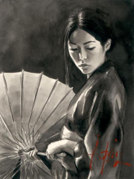 Michiko With Umbrella Ii by Fabian Perez