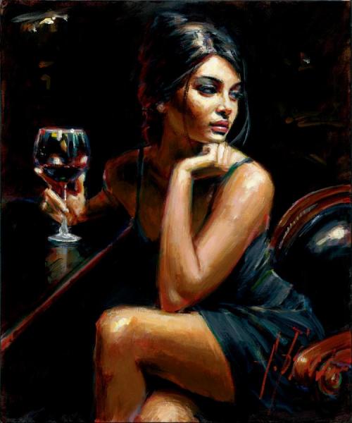 Saba At Las Brujas Iv With Red Wine by Fabian Perez