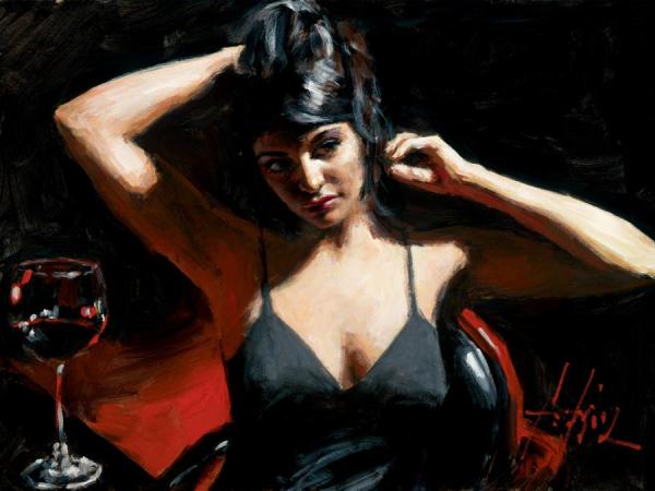 Saba At Las Brujas With Red Wine by Fabian Perez