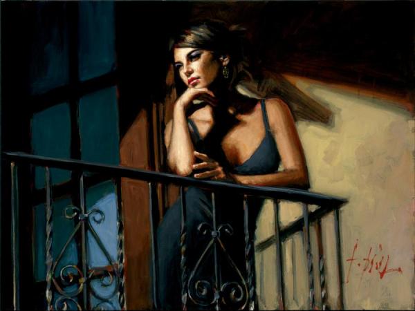 Saba At The Balcony Viii Black Dress by Fabian Perez Oil Painting Reproductions