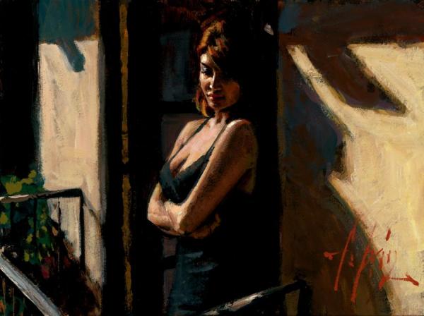 Saba At The Balcony With Black Dress by Fabian Perez Oil Painting Reproductions