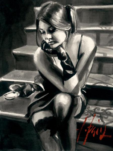Saba On The Stairs by Fabian Perez Oil Painting Reproductions