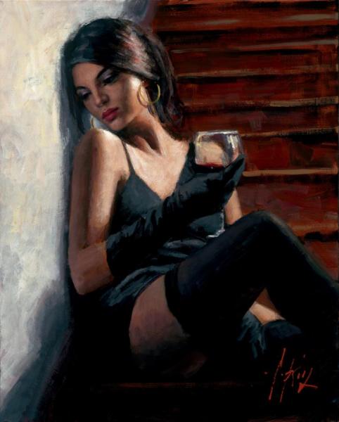 Saba On The Stairs White Wall by Fabian Perez Oil Painting Reproductions