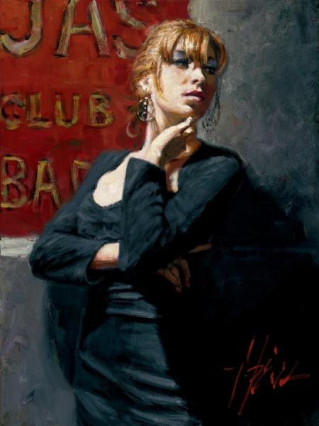 Sandra By The Red Sign by Fabian Perez