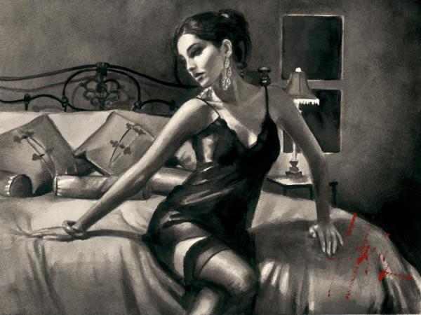 Tess On Red Bed by Fabian Perez Oil Painting Reproductions