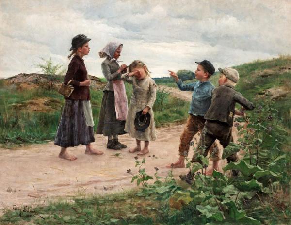 Teasing Children(1885) by Fanny Brate Oil Painting Reproductions