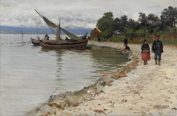 On The Shore Of The Bosphorus by Fausto Zonaro Oil Painting Reproductions