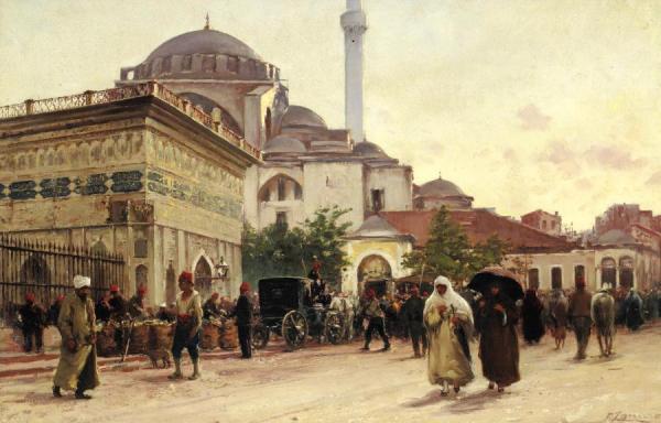 The Tophane Fountain And Kilic Ali Pasha Mosque by Fausto Zonaro Oil Painting Reproductions