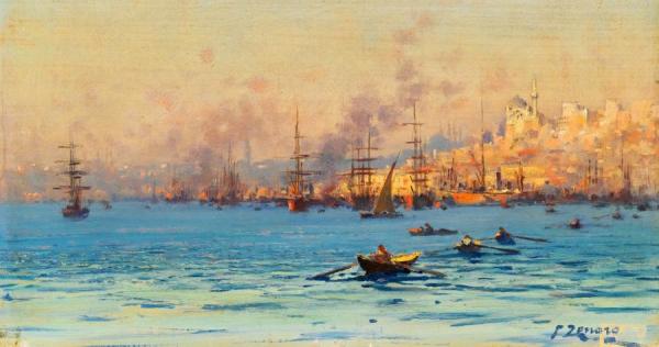Two Views Of The Bosphorus Ii by Fausto Zonaro Oil Painting Reproductions