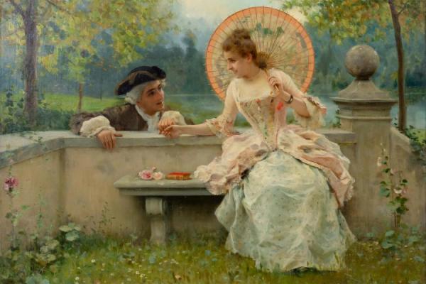 A Tender Moment In The Garden by Federico Andreotti Oil Painting Reproductions