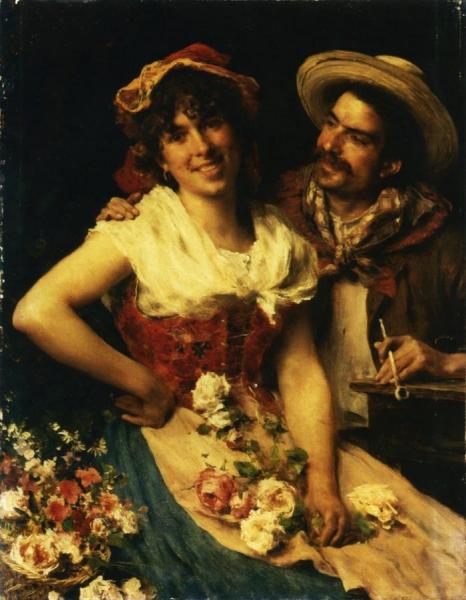 The Courtship Of Giovane Fioraia by Federico Andreotti Oil Painting Reproductions