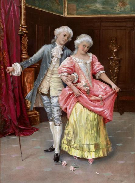 Young Rococo Couple In Magnificent Interiors, 1930 by Federico Andreotti Oil Painting Reproductions