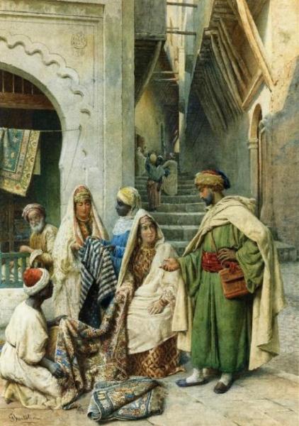 Visiting The Carpet Vendor by Federico Bartolini Oil Painting Reproductions