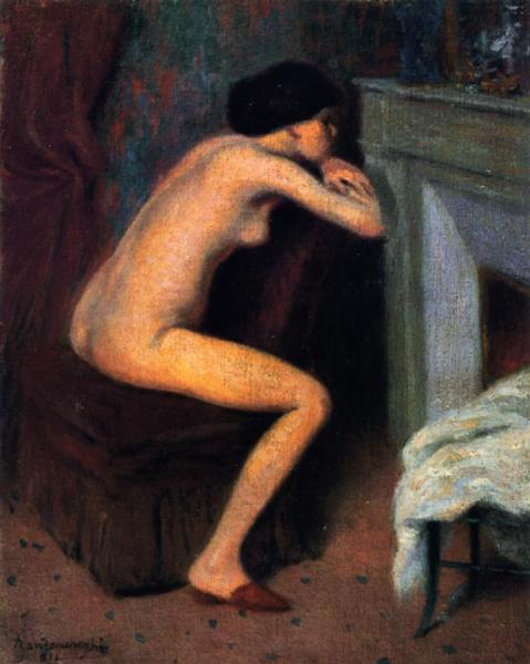In Front Of The Fireplace by Federico Zandomeneghi Oil Painting Reproductions