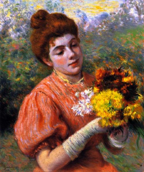 Woman With A Bouquet by Federico Zandomeneghi