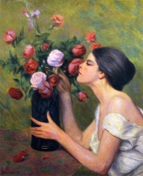 Woman With Rose Bouquet by Federico Zandomeneghi