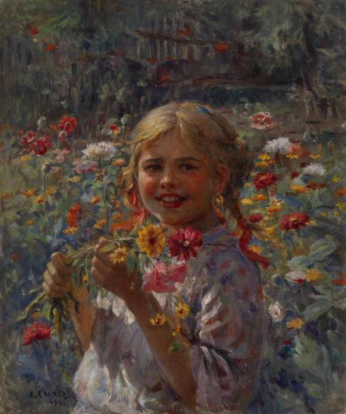 Girl In A Garden by Fedot Sychkov Oil Painting Reproductions