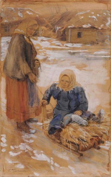 Village Scene, by Fedot Sychkov Oil Painting Reproductions