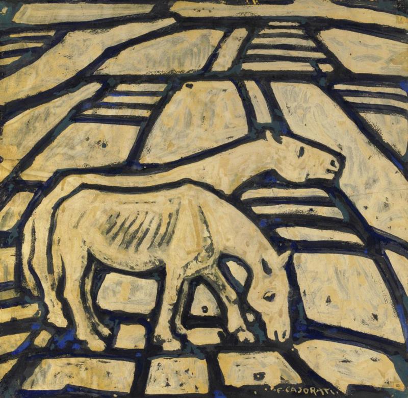 Due Cavalli (tra I Campi), 1957 by Felice Casorati