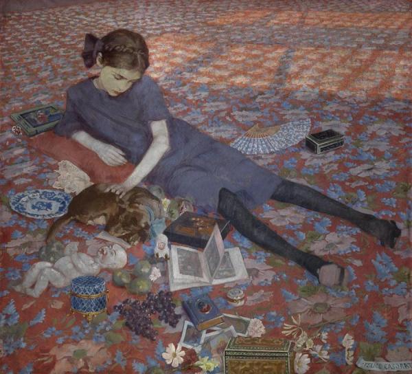 Girl On A Red Carpet by Felice Casorati Oil Painting Reproductions