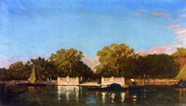 A Gondola At The Jardin Francais, Venice by Felix Francois Georges Philbert Ziem