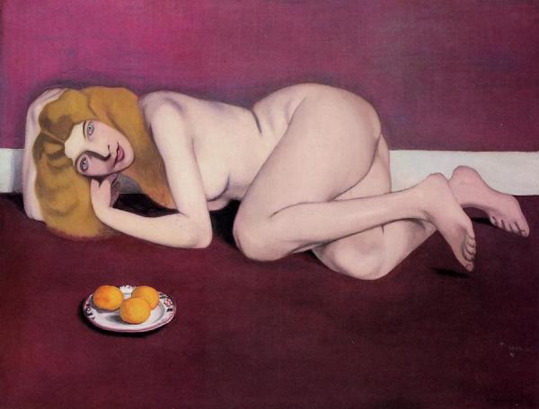 Nude Blond Woman With Tangerines by Felix Vallotton