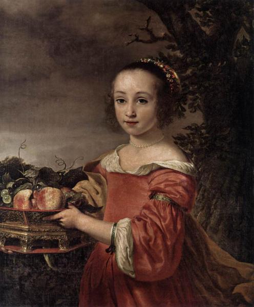 Petronella Elias With A Basket Of Fruit by Ferdinand Bol