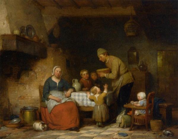 Ferdinand De Braekeleer A Peasant Family Gathered Around The Kitchen Table