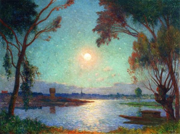 Ferdinand Du Puigaudeau Banks Of The Loire In Moonlight