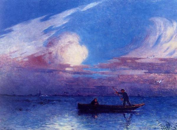 Boating At Night In Briere by Ferdinand Du Puigaudeau