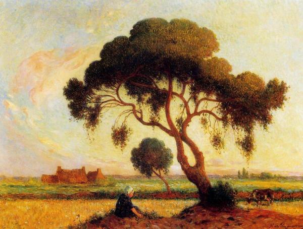 Breton Woman Seated Under A Large Tree by Ferdinand Du Puigaudeau