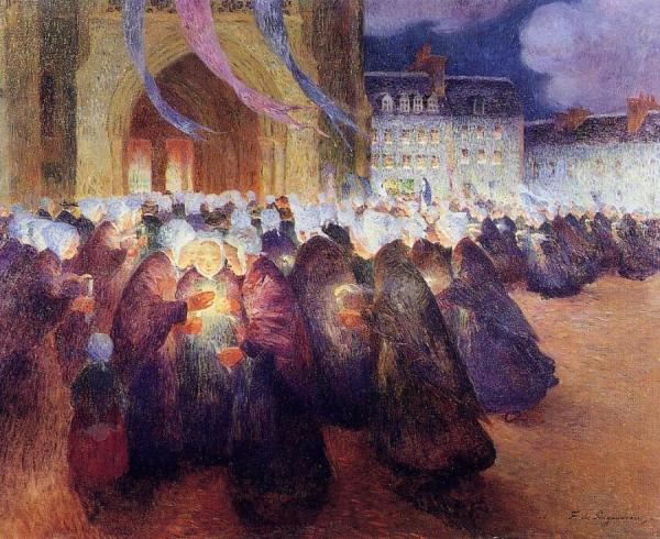 Nighttime Procession At Saint-pol-de-leon by Ferdinand Du Puigaudeau