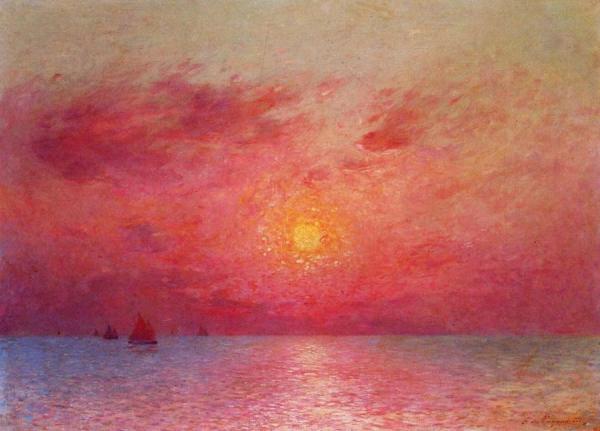 Sailboats At Sea, Evening by Ferdinand Du Puigaudeau