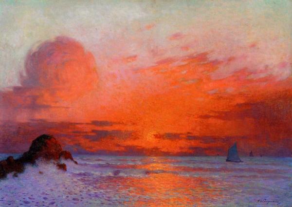 Ferdinand Du Puigaudeau Sailboats At Sunset