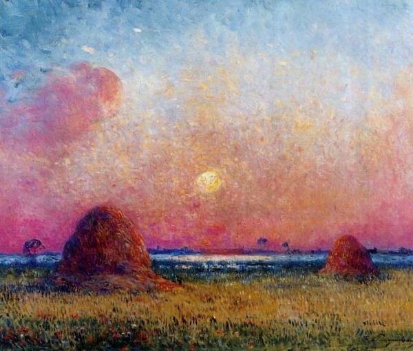 Wheat Stack At Sunset by Ferdinand Du Puigaudeau
